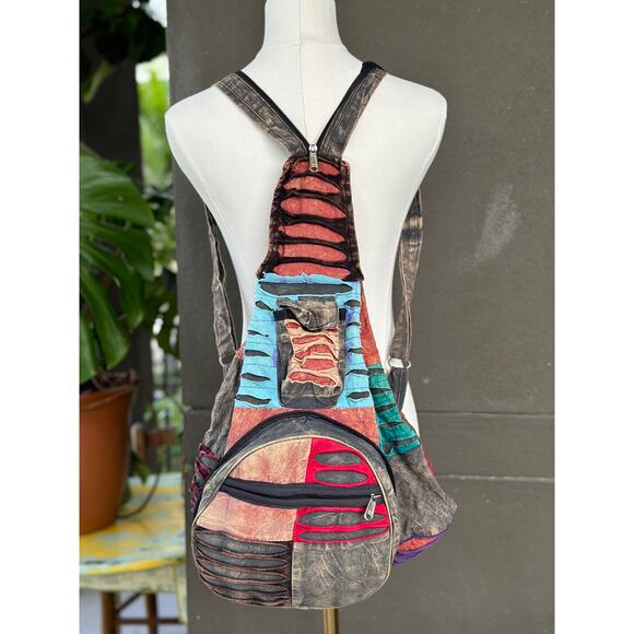 Unknown Handbags - Hobo Patch Cutting Crossbody Backpack Rucksack Outdoor Boho Hippie Ethnic Hiking